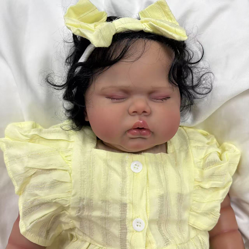Baby Products For Curly Hair - ตุ๊กตาเด็กทารกนอนหลับ ขนาด 24 นิ้ว ผิวสีเข้ม ผ้าเนื้อนุ่ม