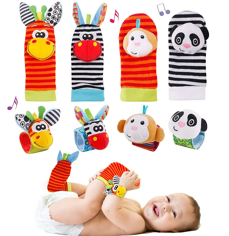 Baby Rattle Toy Set - ถุงเท้าเด็ก Rattle ของเล่นสําหรับทารก 0 12 เดือนทารกแรกเกิดรายการการ์ตูนสัตว์ตุ๊กตาถุงเท้าสายรัดข้อมือ